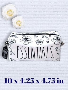 Rae Dunn White & Black "ESSENTIALS." Floral Cosmetic Bag